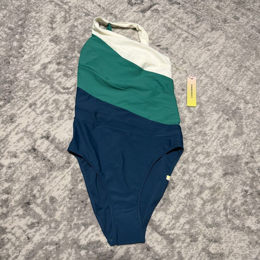 Summersalt Women’s Sidestroke Swimsuit Seaweed Seaglass & White NWT US 2